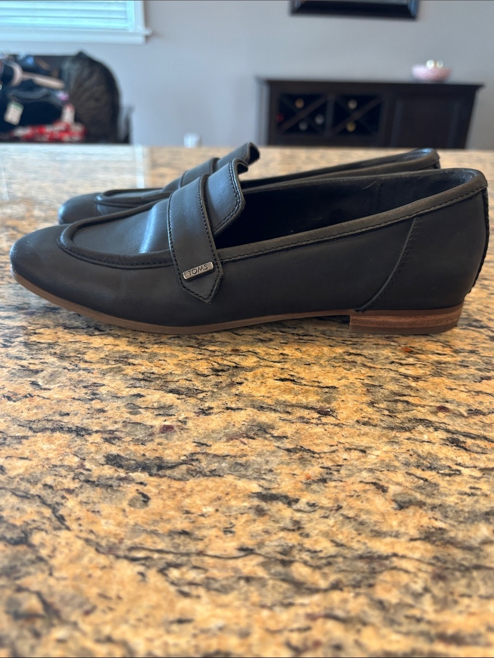 Toms Black Leather Slip-On Penny Loafers - Picture 4 of 11
